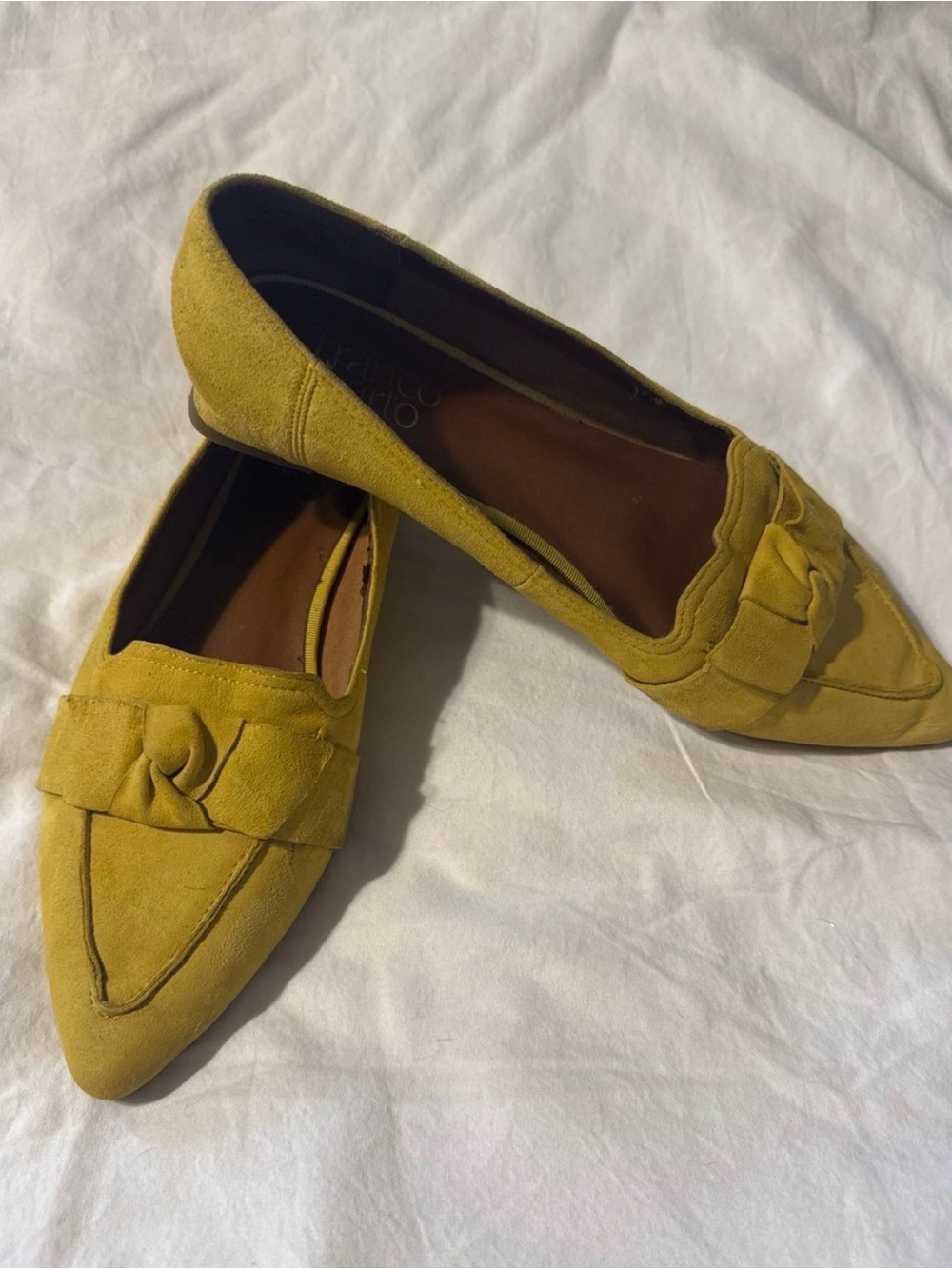 Ladies Franco Sarto Mustard Yellow Pointed Toe Bow Flats - Size 8.5